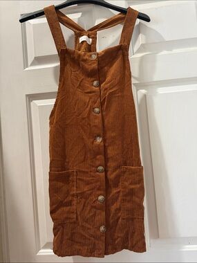 White Ginger Rust Corduroy Button-Front Pinafore Dress